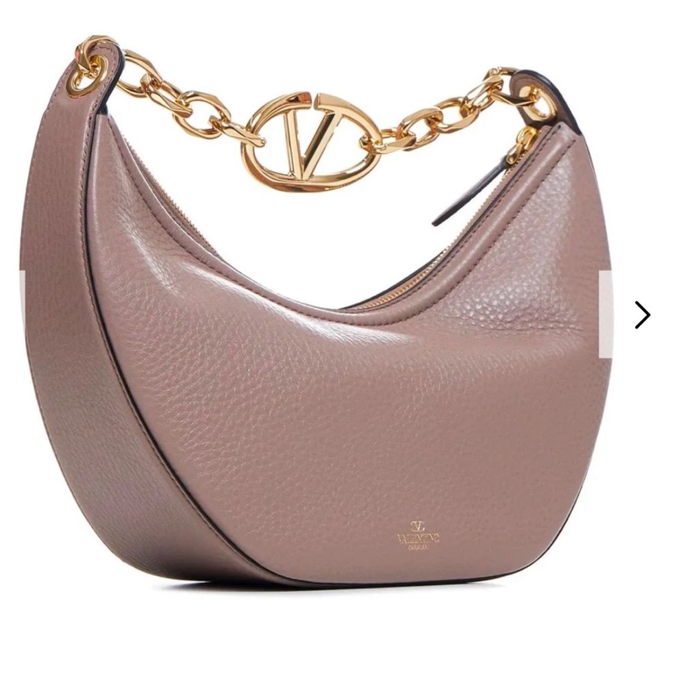 Valentino Garavani Gold Chain Taupe small vlogo moon bag